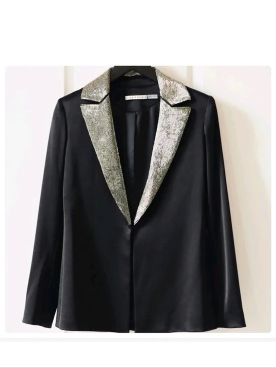 Alice + Olivia eve emblishment beaded Norch collar satin blazers Size 0 With Def - Picture 11 of 16